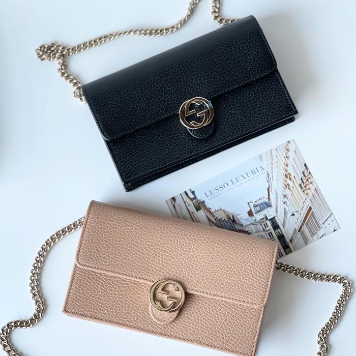 Original - Gucci Interlocking WOC Wallet On Chain Black Beige Nude Bag