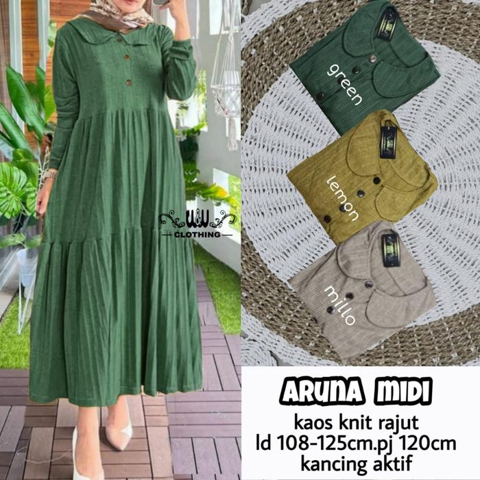 gamis dres midi terbaru aruna midi mat knite rajut adem halus nyaman