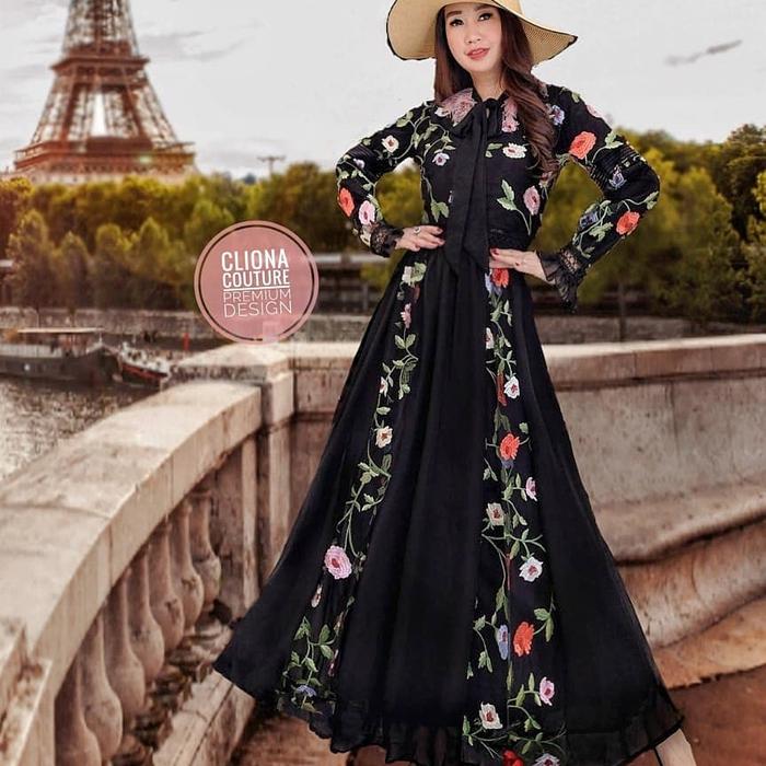 Cliona Couture Maxi Dress with real Ostrich Fur Premium Import