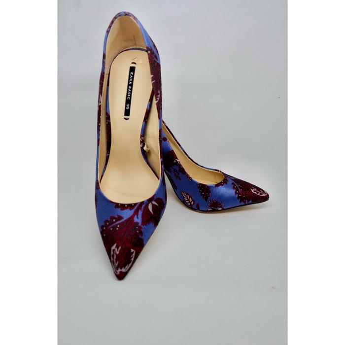 Zara Basic Blue Flower High Heels ORI (second)