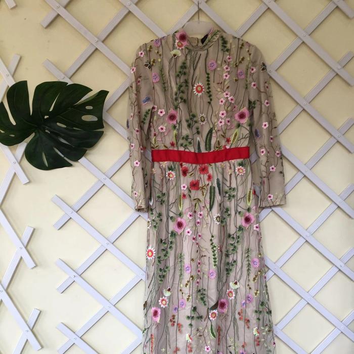 solemio dress gamis kondangan gamis pesta PRELOVED NETT price Panjang Gaun Bunga