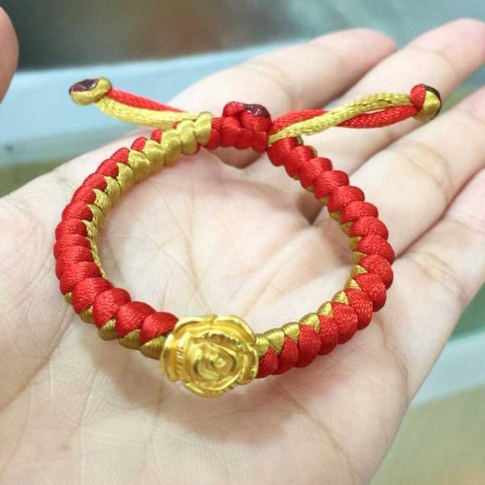 gelang mawar emas asli 24 karat hongkong tali cina merah Bracelets 999