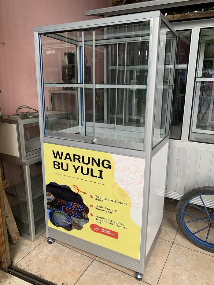 Booth Etalase Gerobak Makanan Nasi + Stiker ( Warung Nasi Bu Yuli )
