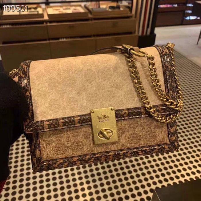 Coach Hutton Shoulder Bag Blocked Signature Snakeskin
