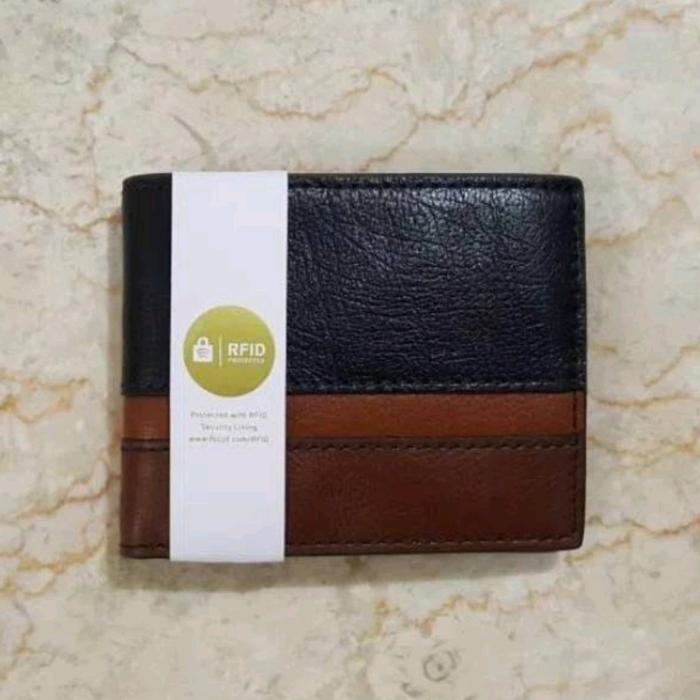 dompet fossil original pria NWT Easton Traveller Black Multi leather