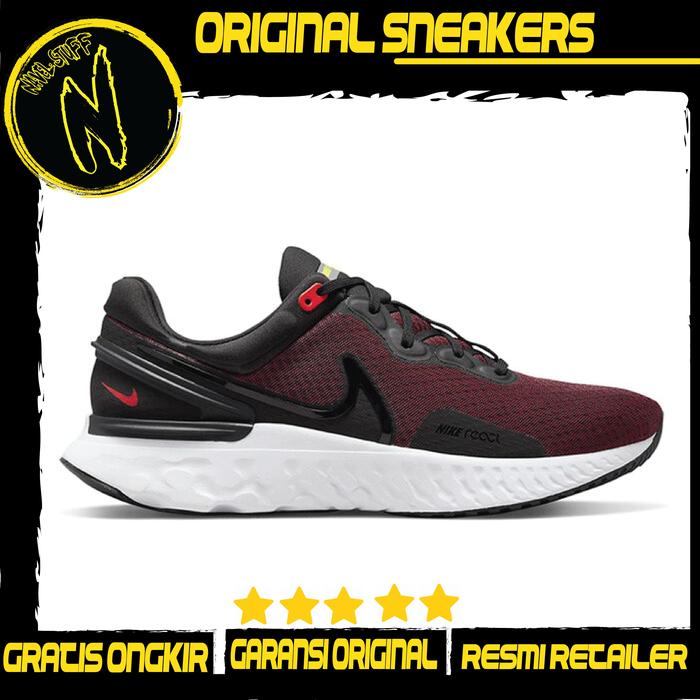 NIKE React Miler 3 Running Black / Siren Red /Volt Original Resmi BNIB