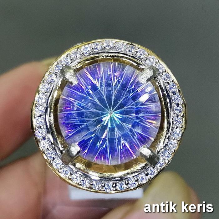 Cincin Batu Akik Kecubung Pelangi Mistiq Quartz Cutting Diamond Asli