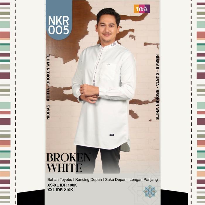 Koko Kurta Nibras NKR 005 Warna Putih Tulang Lengan Panjang Katun Adem