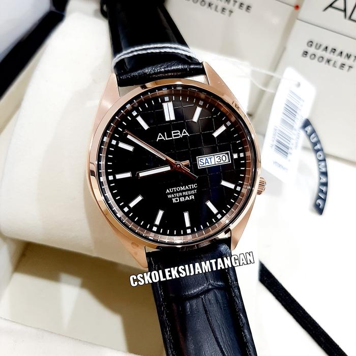 JAM TANGAN PRIA ALBA AL4330X1 AL4330 AUTOMATIC ROSEGOLD BLACK ORIGINAL