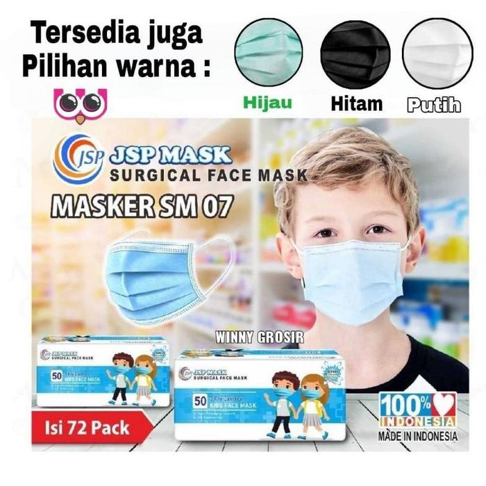 READY MASKER 3 PLY KIDS JSP POLOS WARNA (MASKER ANAK) 1 BOX 50PCS