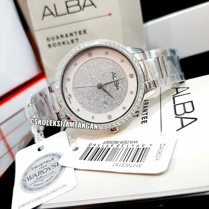 JAM TANGAN WANITA ALBA AH7W31X1 SILVER SWAROVSKY ORIGINAL GARANSI 1THN