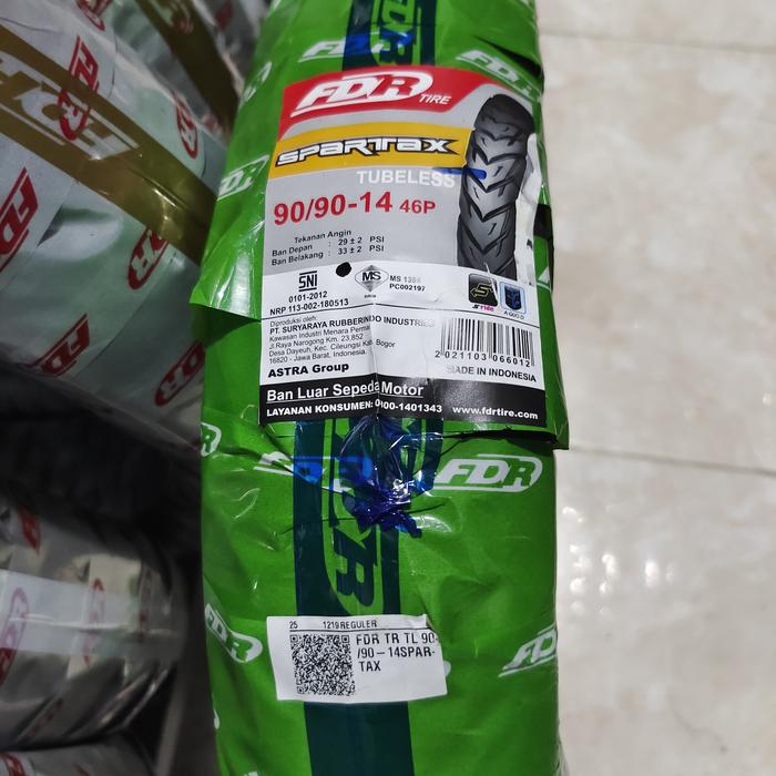 BAN LUAR TUBELESS TL FDR SPARTAX 90/90-14 BELAKANG BEAT VARIO SCOOPY
