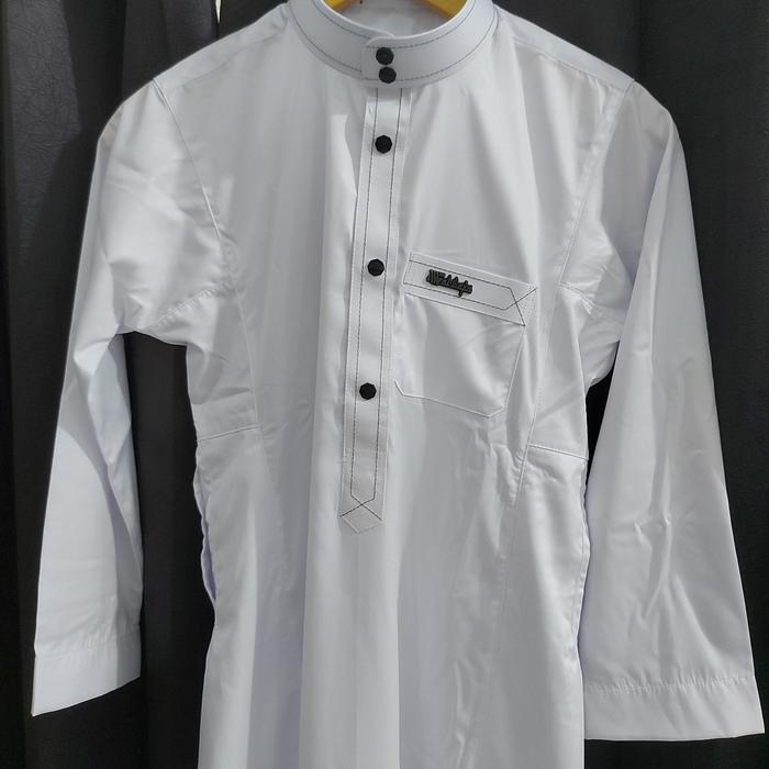 Jubah Gamis Anak Al - Wafa AWD Super Gold Lengan Panjang Cuff Putih