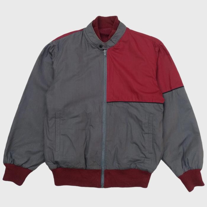 jaket bomber harrington casual colorblock wood culter reversible wool