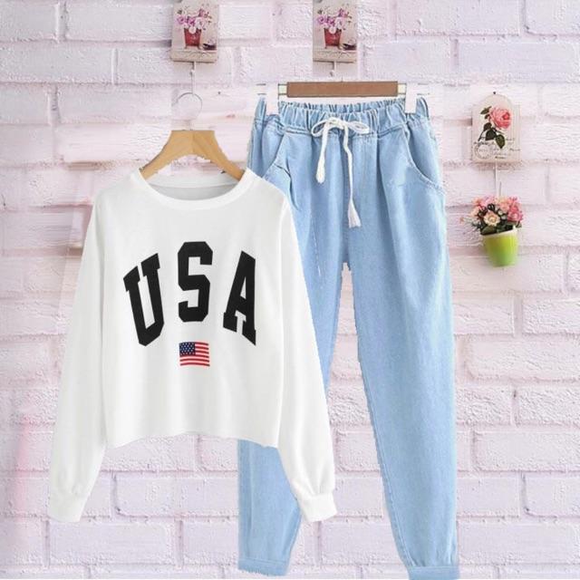 baju wanita muslim/set celana panjang/pakaian main/jalan/baju kekinian