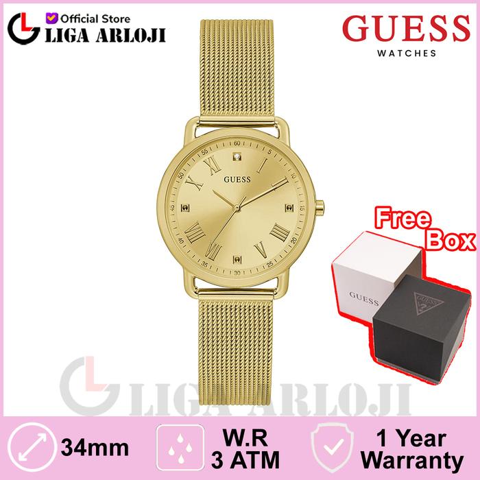 GUESS GW0031L2 Original Avery Jam Tangan Wanita Analog Gold Mesh