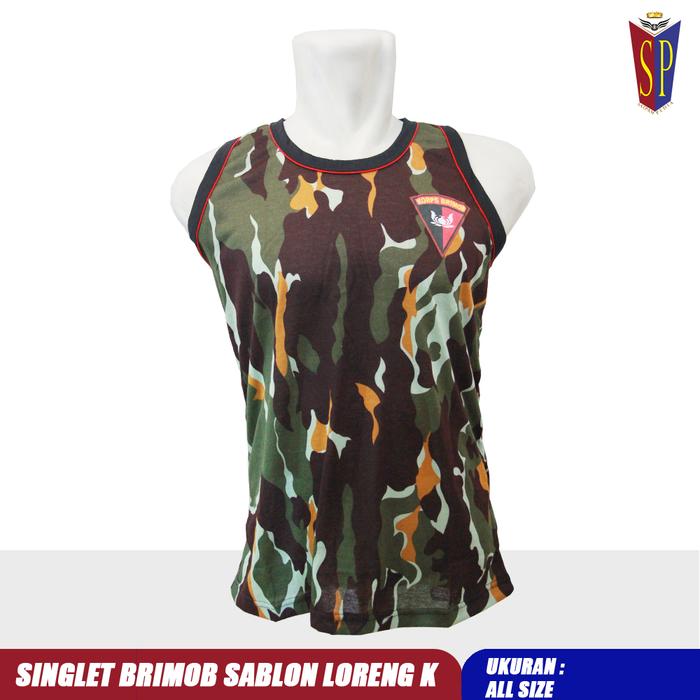Kaos Singlet Brimob Logo Sablon Loreng - Kaos Brimob