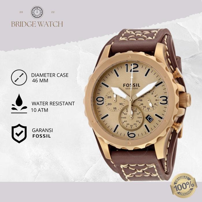 Jam Tangan Pria Fossil JR1495 Nate Chronograph Kulit Sporty Casual Original