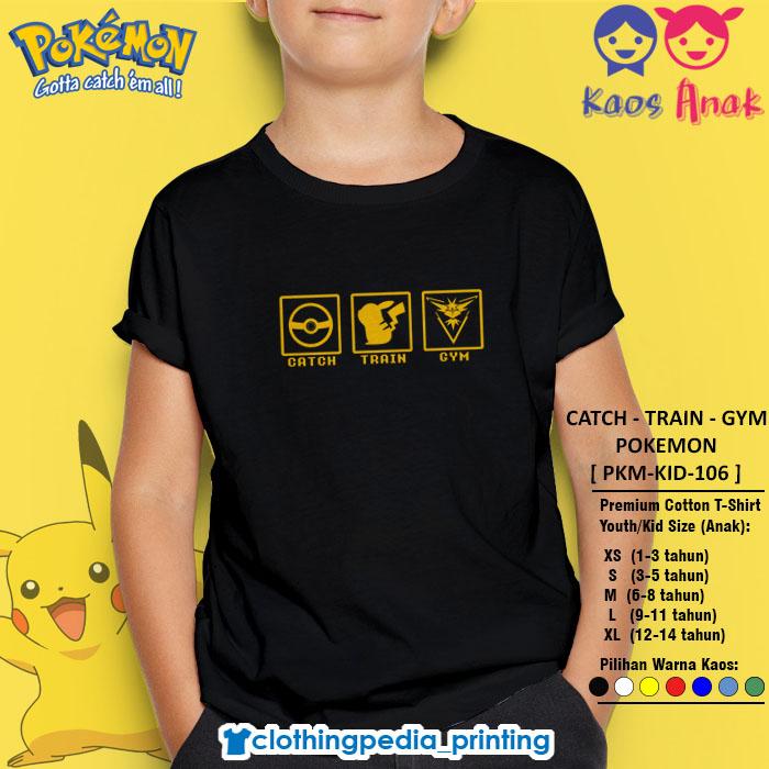 Kaos Anak Pokemon Go Catch Train Gym Baju Game Pikachu Kid T-Shirt