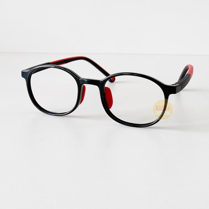 Frame Kacamata Anak Cewek&Cowok RO 115 Oval Lensa Minus Hitam Merah