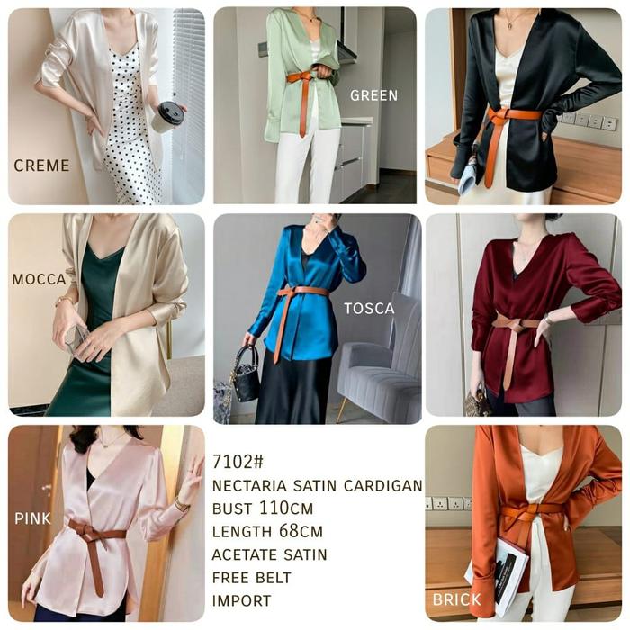 Outer 7102# nectaria satin cardigan Import Maroon Hitam Hijau Pink