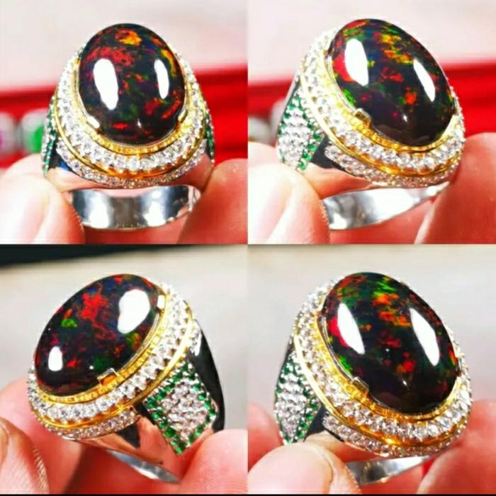 cincin batu permata natural black oval kembang jarong banten