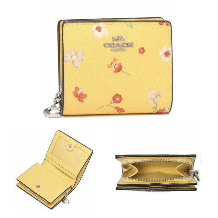 Dompet Coach C8703 Snap Wallet with Mystical Floral Print Yellow Multi