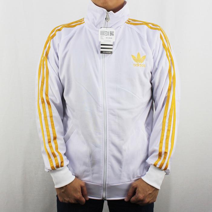 JAKET ADIDAS FIREBIRD PUTIH LIST EMAS - JAKET TRAINING OLAH RAGA PRIA