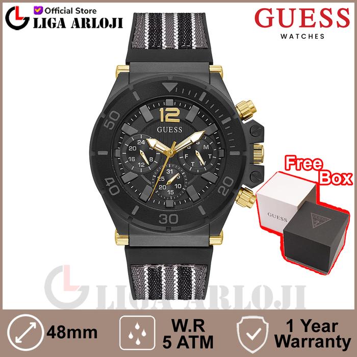 GUESS GW0415G3 Original PILOT Jam Tangan Pria Analog Black Gold Rubber
