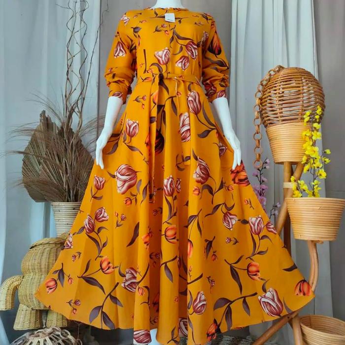Gamis Katun Tulip | Gamis Bunga Tulip Monalisa