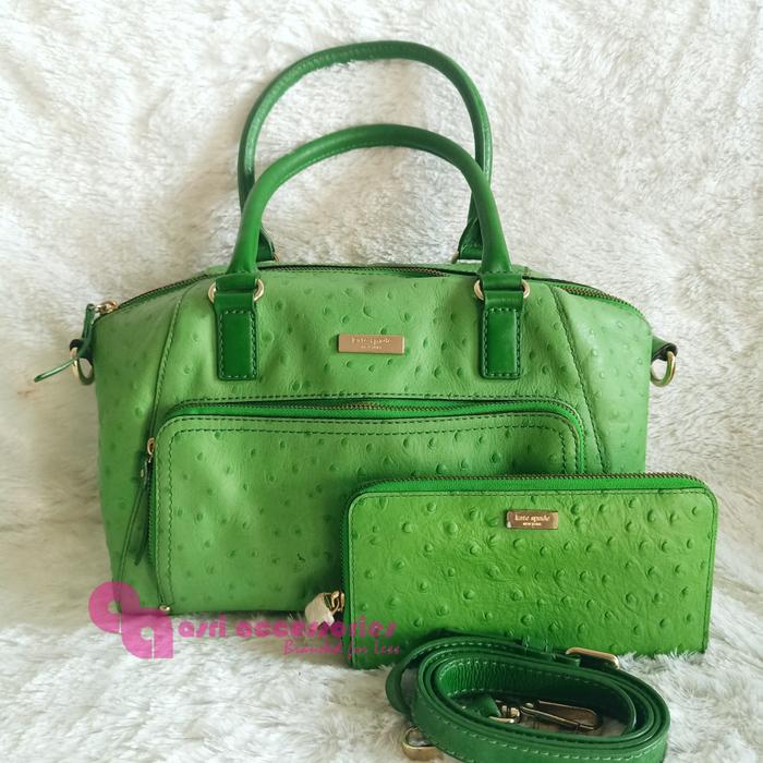 Preloved Kate Spade Catalina Ostrich Crossbody Satchel Wallet Green