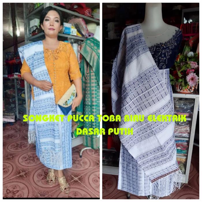 SONGKET PUCCA TOBA SONGKET BIRU ELEKTRIK PUTIH SONGKET BATAK MURAH