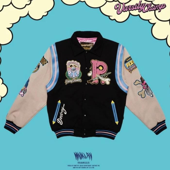 JACKET VARSITY CHAMP RAW TYPE RIOT X MUKLAY ORIGINAL RAWTYPE JAKET ORI