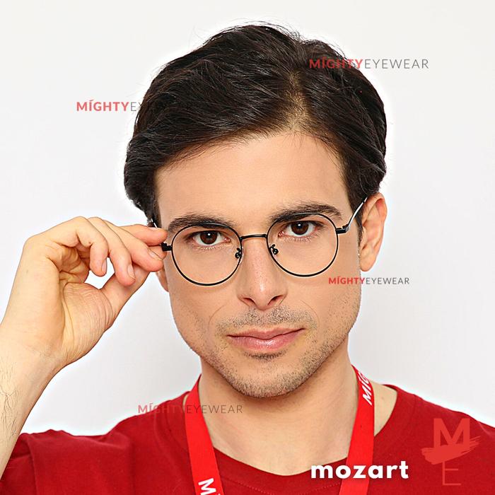 KACAMATA PHOTOCHROMIC ANTIRADIASI - MOZART bulat kecil besi hitam Pria