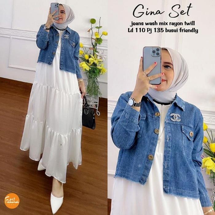 Gina Set jeans dress Dewasa Terbaru 2022 Elegan Gamis Remaja cewe ori