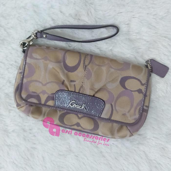 VGC Coach Ashley Signature Jacquard Large Flap Wristlet Dompet Purple