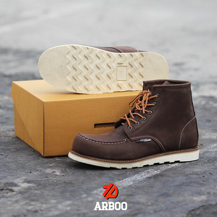 Sepatu redwing moc toe boots safety kulit asli coklat ori arboo