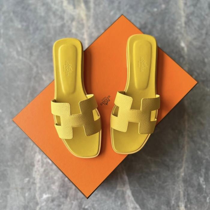 Original - Hermes Oran Sandals Jaune Ambre Epsom Sandal Sendal Leather