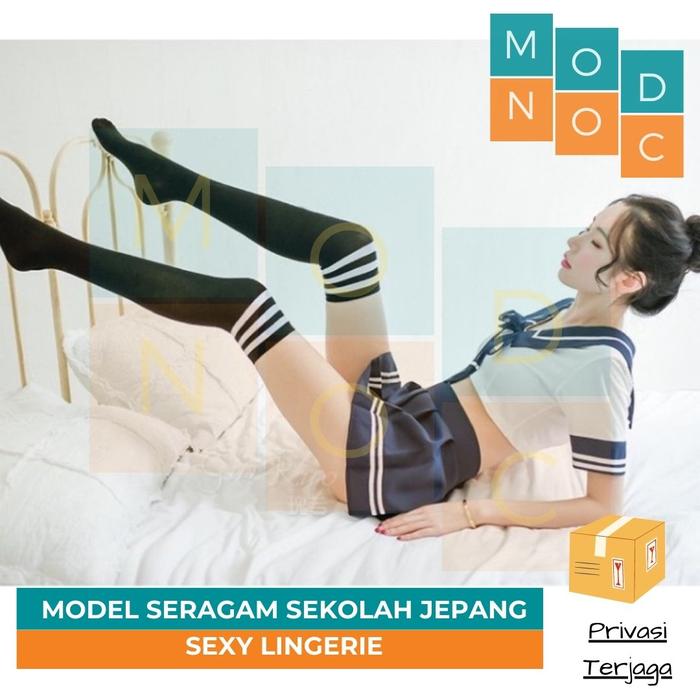 Sexy Lingerie Cosplay Seragam Sekolah Jepang Set Baju + Rok + Stocking