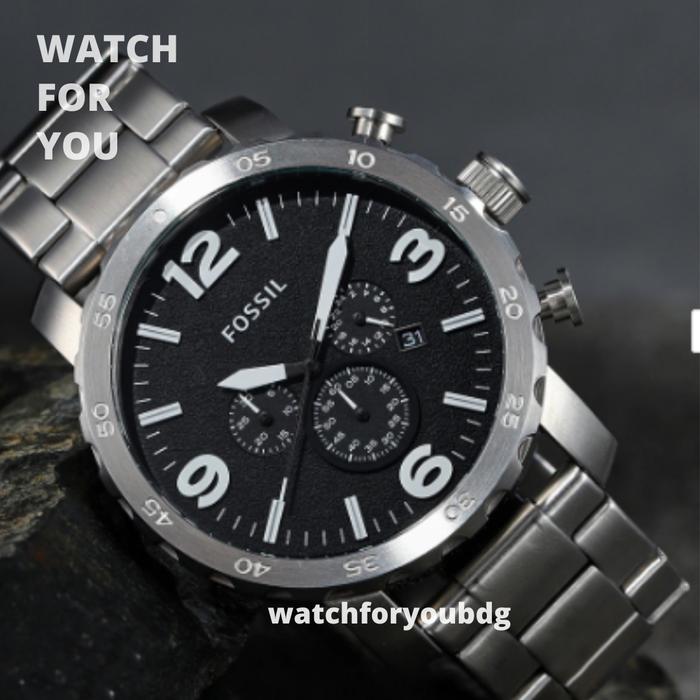 Jam Tangan Pria Fossil JR1353 Nate Chronograph Silver JR 1353 Original