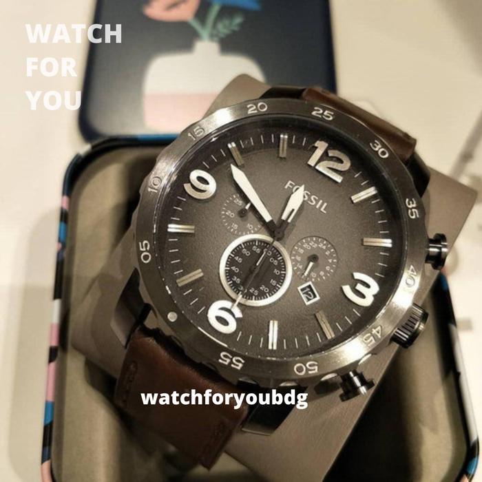 Jam Tangan Pria Fossil Original JR1424 JR 1424 Nate Chronograph Kulit