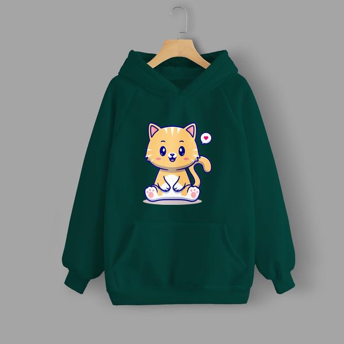 Vallenca Jaket Hoodie Cat Love Hijau Botol
