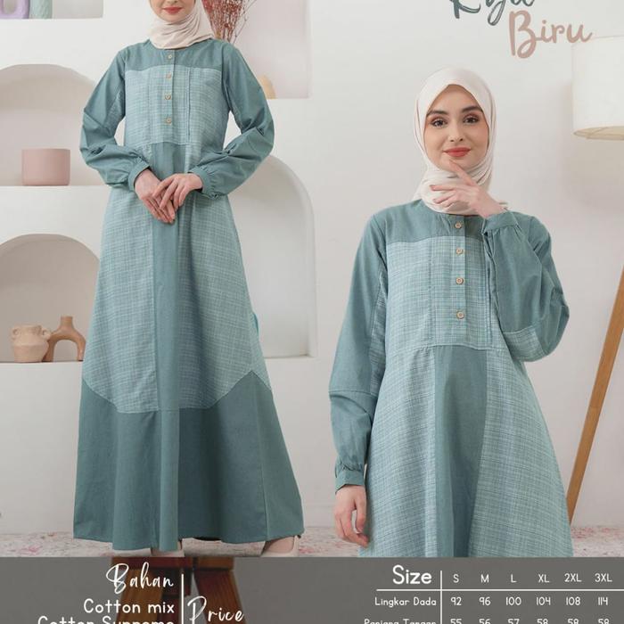 Gamis Rauna RGD 41 Biru Rauna Katun Gamis Terbaru