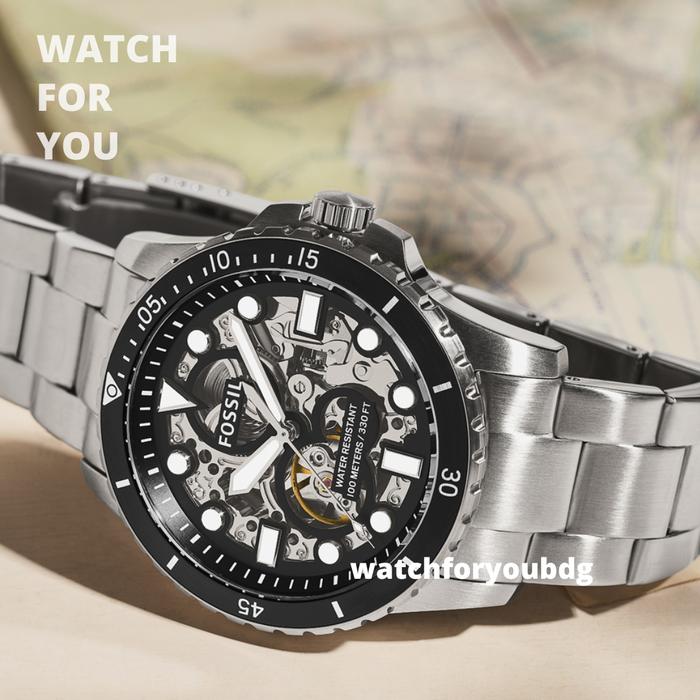 Jam Tangan Pria Automatic FOSSIL ME3190 ME 3190 Skelaton Silver Watch