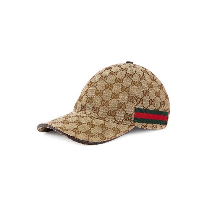 UNISEX - Authentic GUCCI Canvas Baseball Cap, Beige Ebony Red Stripe
