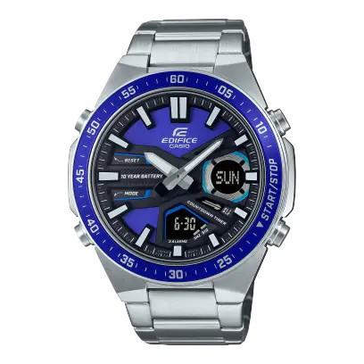 Casio Edifice EFV-C110D-2AVDF - Jam Tangan Pria Analog-Digital Biru Silver dengan Fungsi Waktu Dunia dan Stopwatch