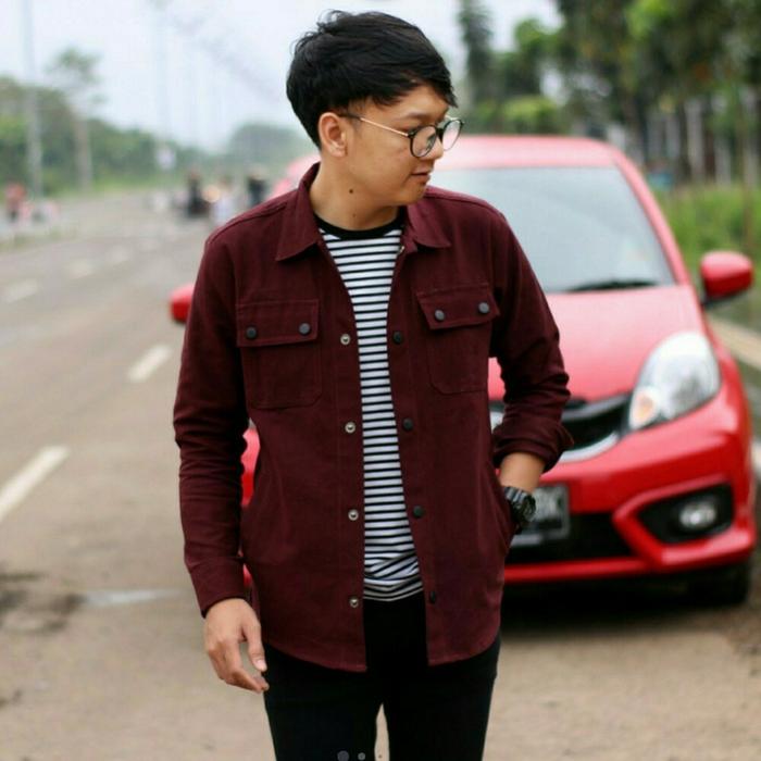 Jaket Kemeja Sacket Semi Parka Canvas Maroon Wolv Roughneck Trucker