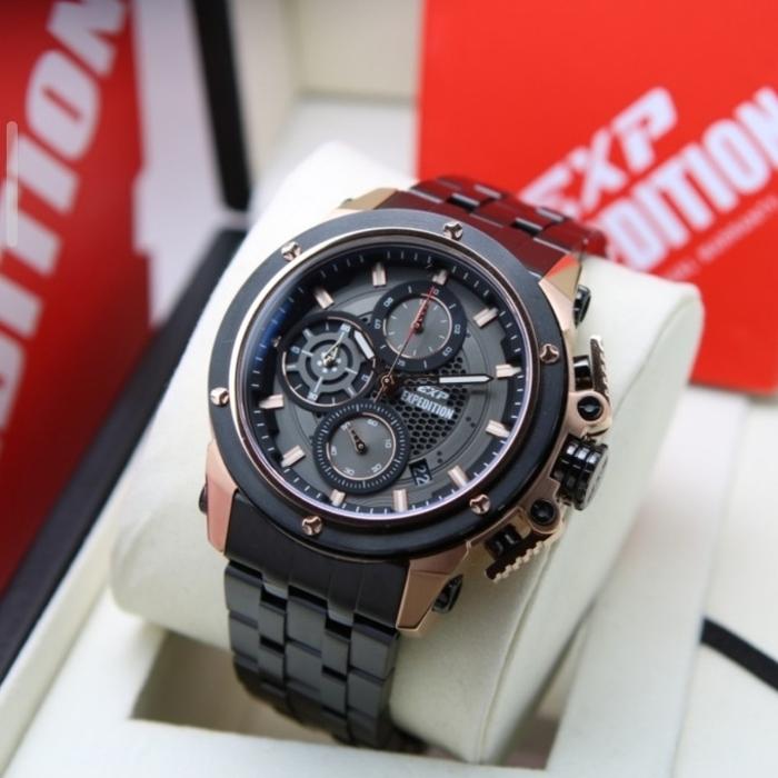 Jam Tangan Pria Expedition E6748 Black Rantai Rosegold Original