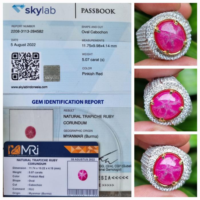 Batu Rare Langka Trapiche Ruby Burma Myanmar Sertifikat 5.07 crt