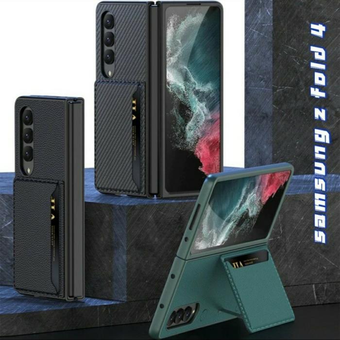 Leather Carbon Card Slot Wallet Case Samsung Galaxy Z Fold 4 Fold4